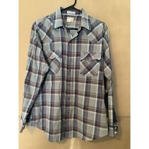 Vintage Levis Shirt Mens Large purple Plaid Western Pearl Snap White Tab Rodeo